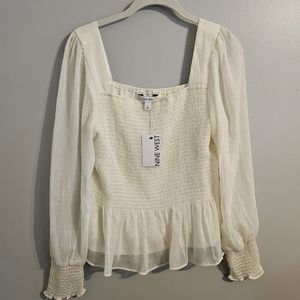 Nine West Cream Sheer Peasant Blouse